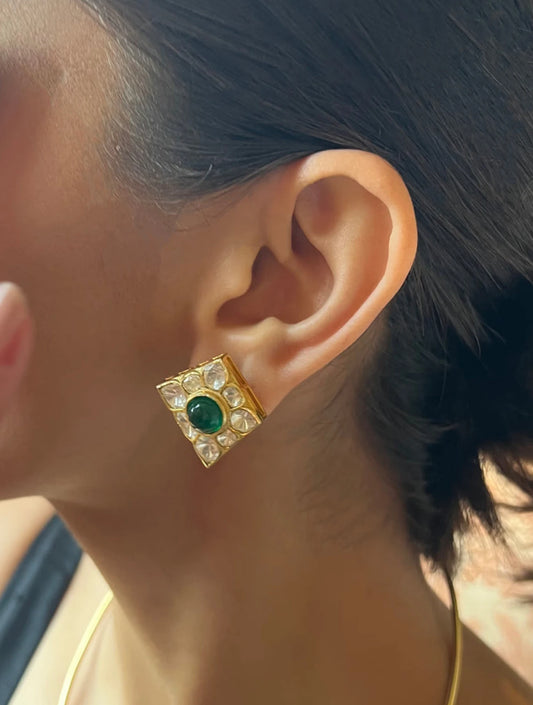 Kaveri EMERALD SQUARE SILVER EARRINGSS