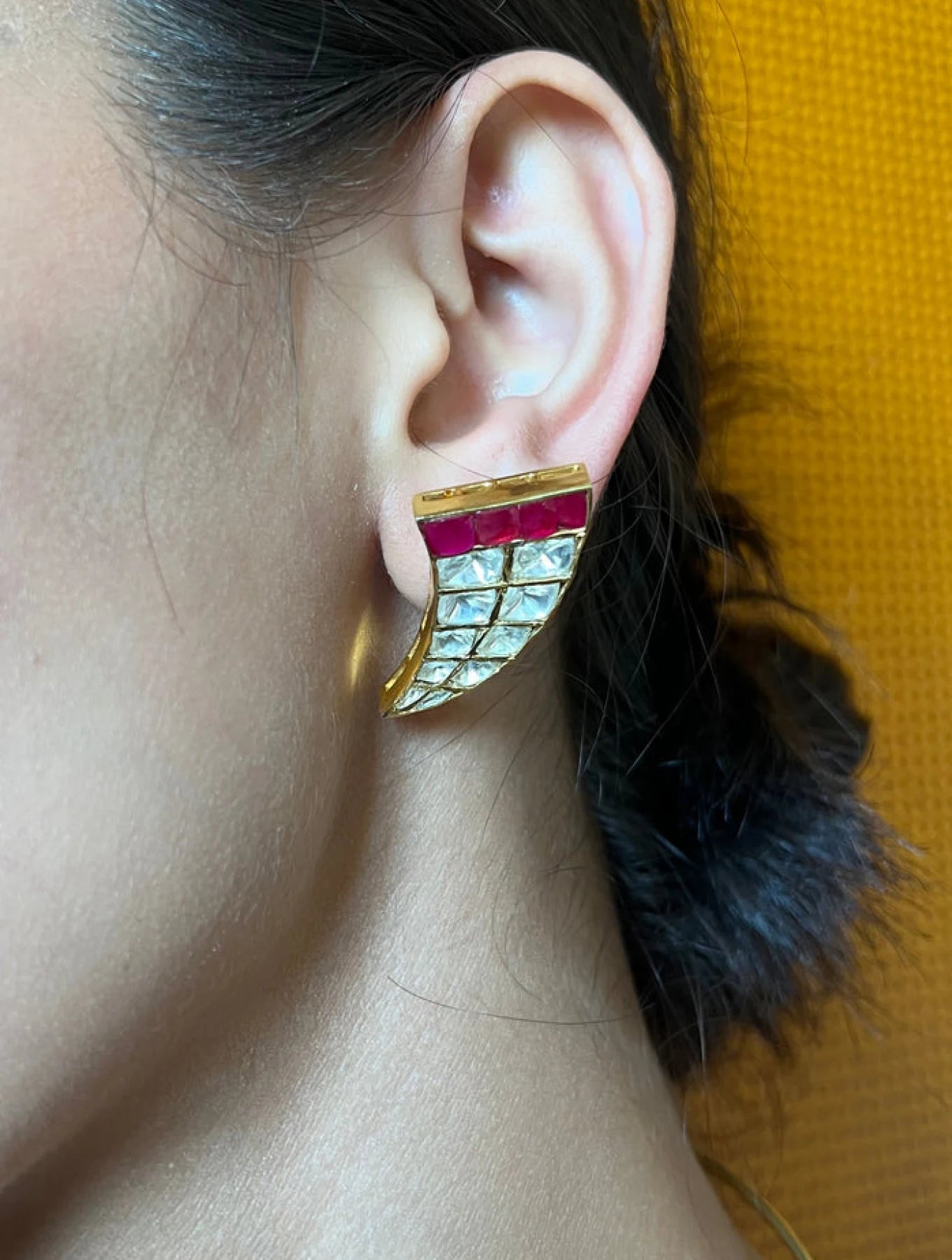 Adrika Tusk Red Polki Silver EARRINGSSs