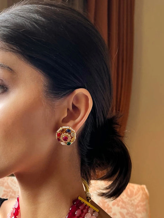 Kaira Multicolour Stone Silver EARRINGSSs