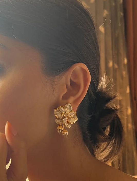 Kamya Floral Polki Silver EARRINGSSs