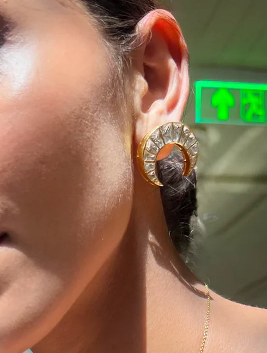 Vidula Crescent Moon Polki Silver EARRINGSSs