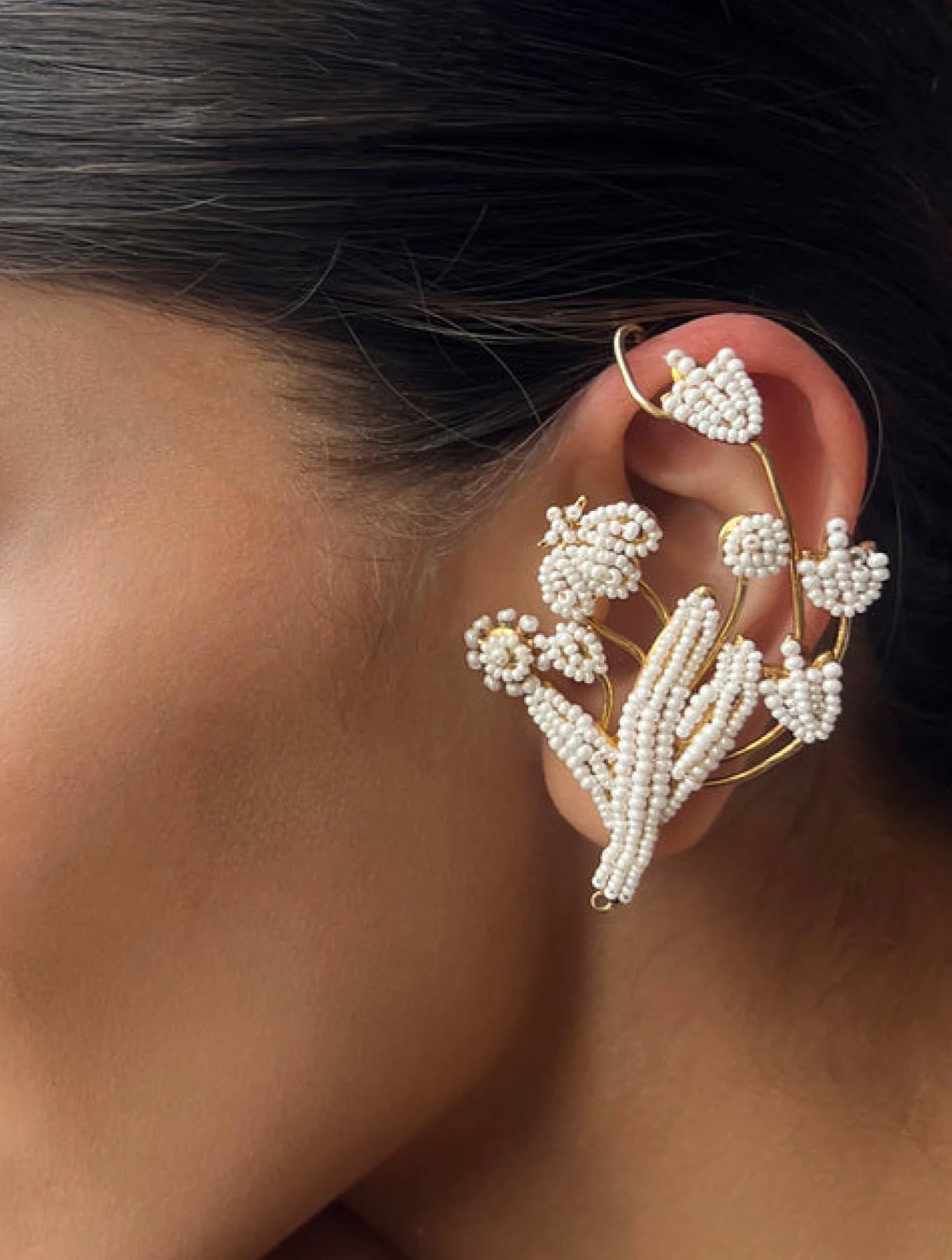 Honey Bee Pearl Silver Ear Cuffs