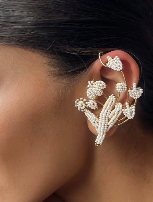 Honey Bee Pearl Silver Ear Cuffs