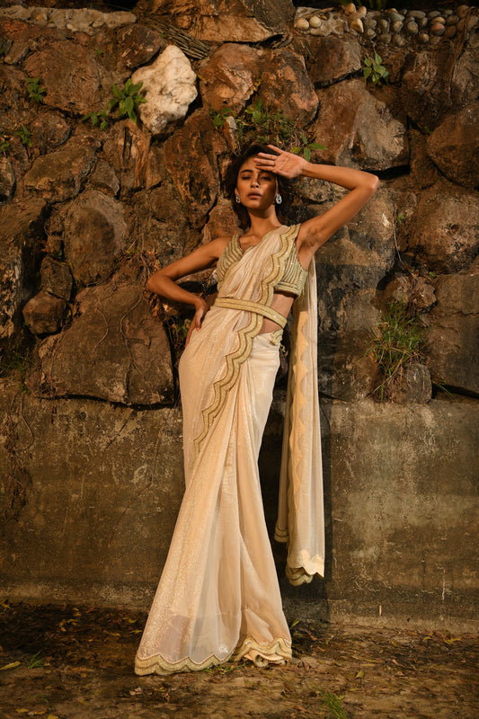 IVORY GOLD LUNGI SAREE SET