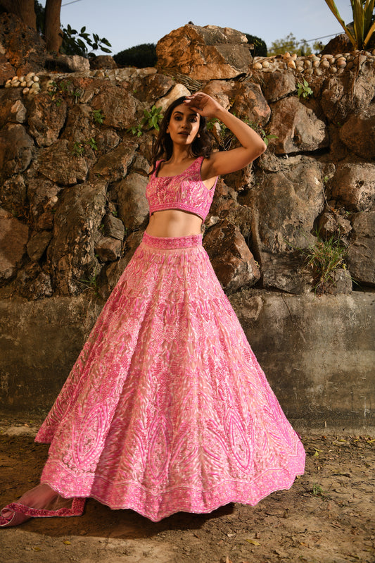 PINK EMBELLISHED LEHENGA SET