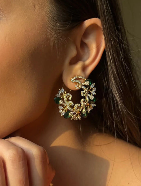 HINAL SP Green Stone Hoop EARRINGSSs