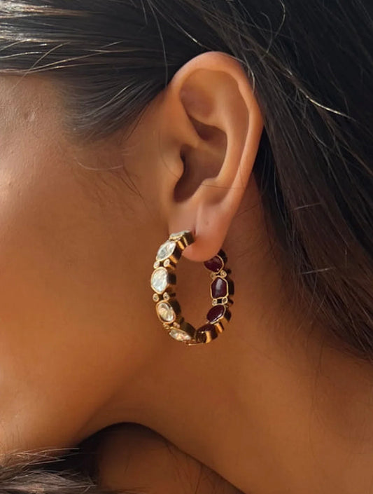 FENI Round Shaped SP Stone Polki EARRINGSSs