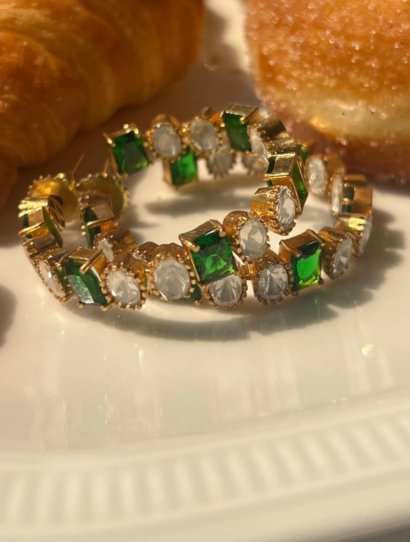 Arpita Green Round Semi Precious Stone Hoop EARRINGSSs