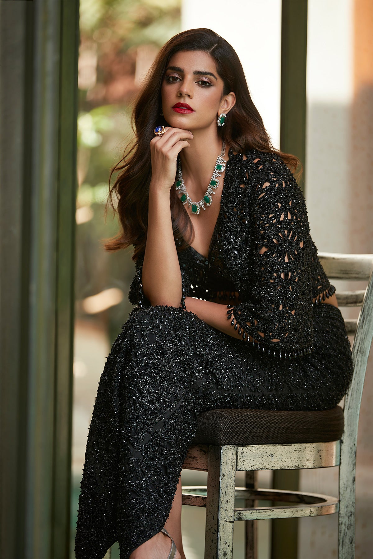 Black skirt and blouse with jacket