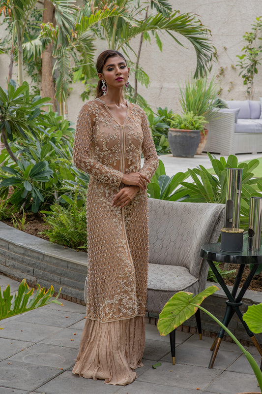 Beige Long Top & Skirt