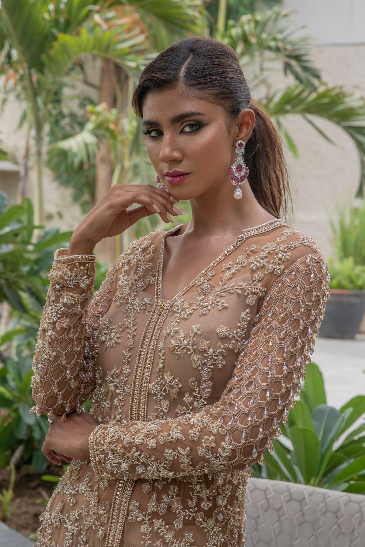 Beige Long Top & Skirt