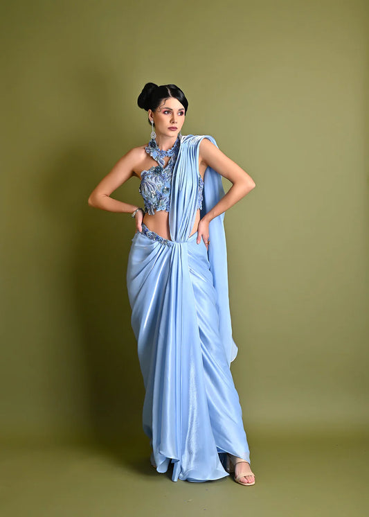 Ice Blue Saree Set