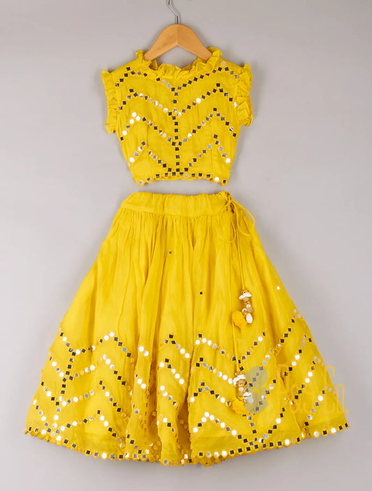 Faux Mirror Work Zig Zag Design Top And Lehenga Yellow