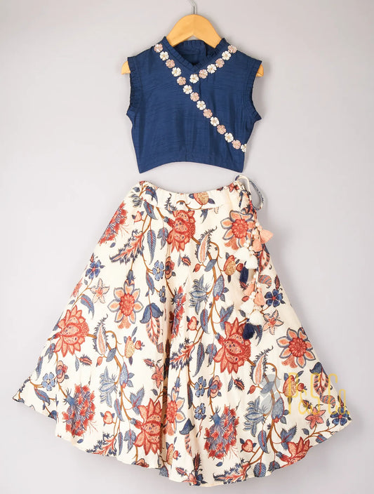 Floral Sequence Work Top With Printed Lehenga