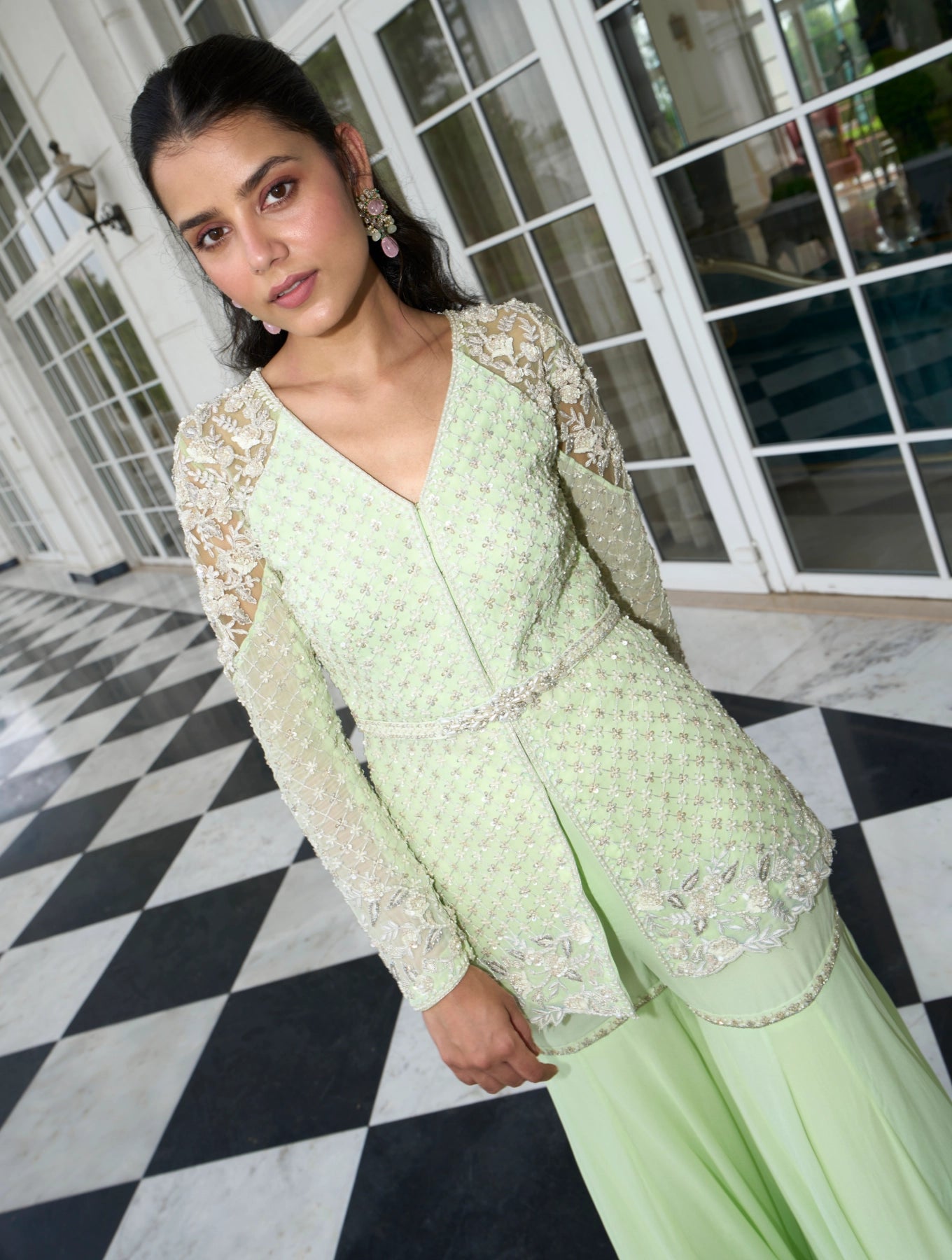 LIME GREEN PEPLUM SHARARA