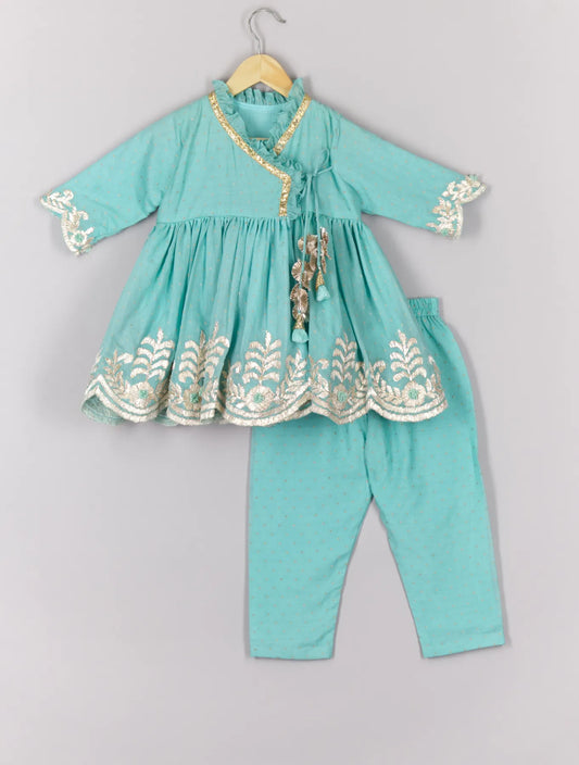 Gota Leaf Embroidered Blue Colour Angrakha With Pant