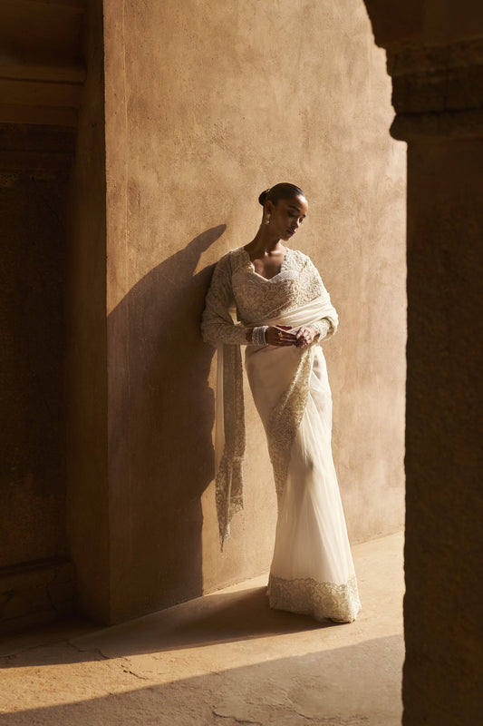 Golden galaxia full sleeves blouse, saree  set