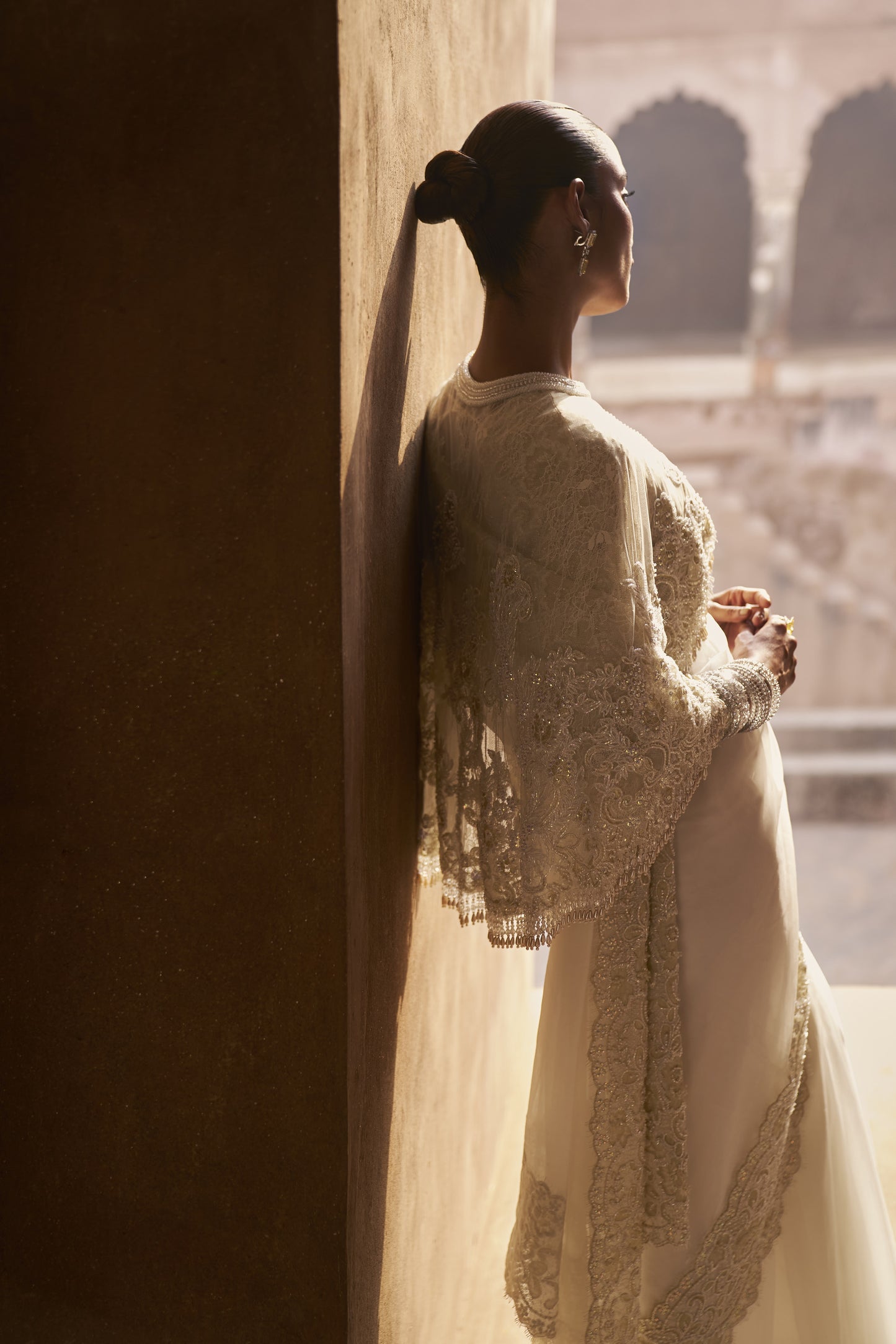 Golden galaxia full sleeves blouse , saree and cape set