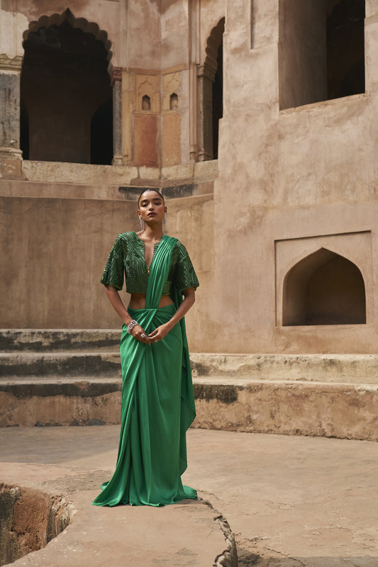 Aurora Borealis Green saree with blouse set