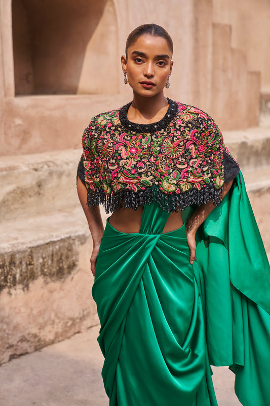 Sunset Voyager Cape with Drape saree set