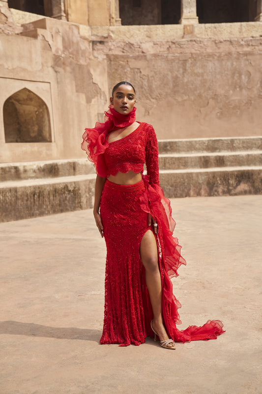 Crystal cascade lehenga blouse and dupatta set