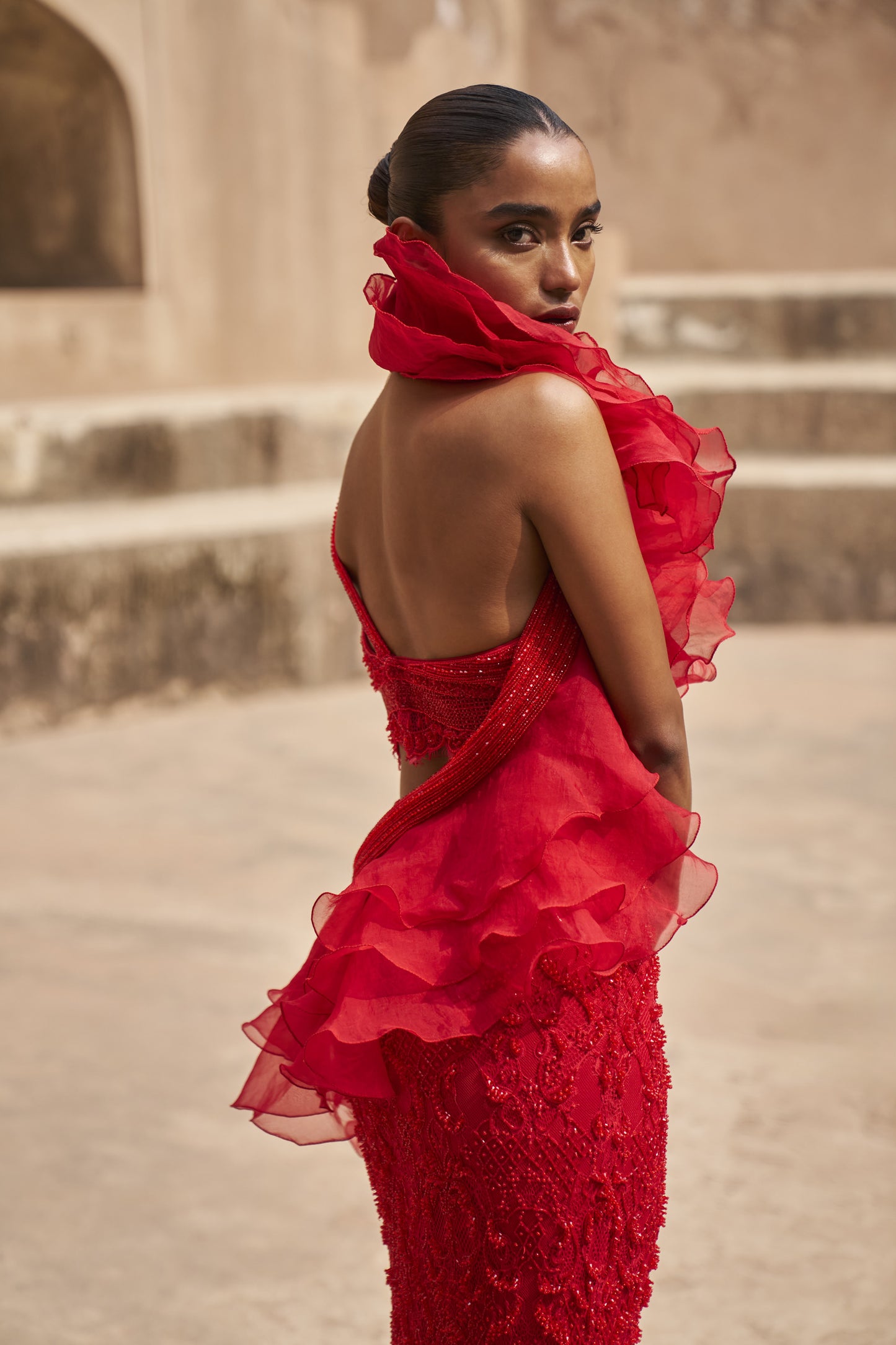 Crystal cascade lehenga blouse and dupatta set