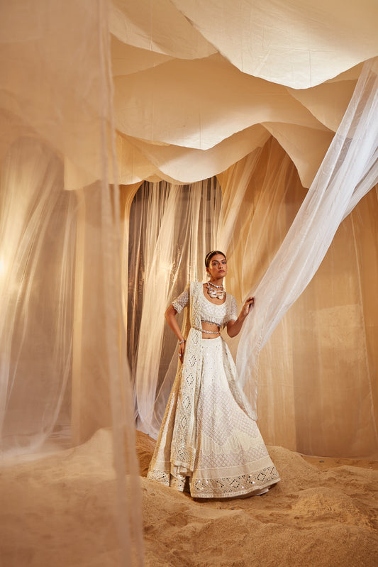 IVORY EMBELLISHED BRIDAL LEHENGA SET