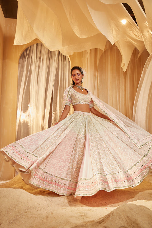 IVORY OMBRE EMBELLISHED BRIDAL LEHENGA SET