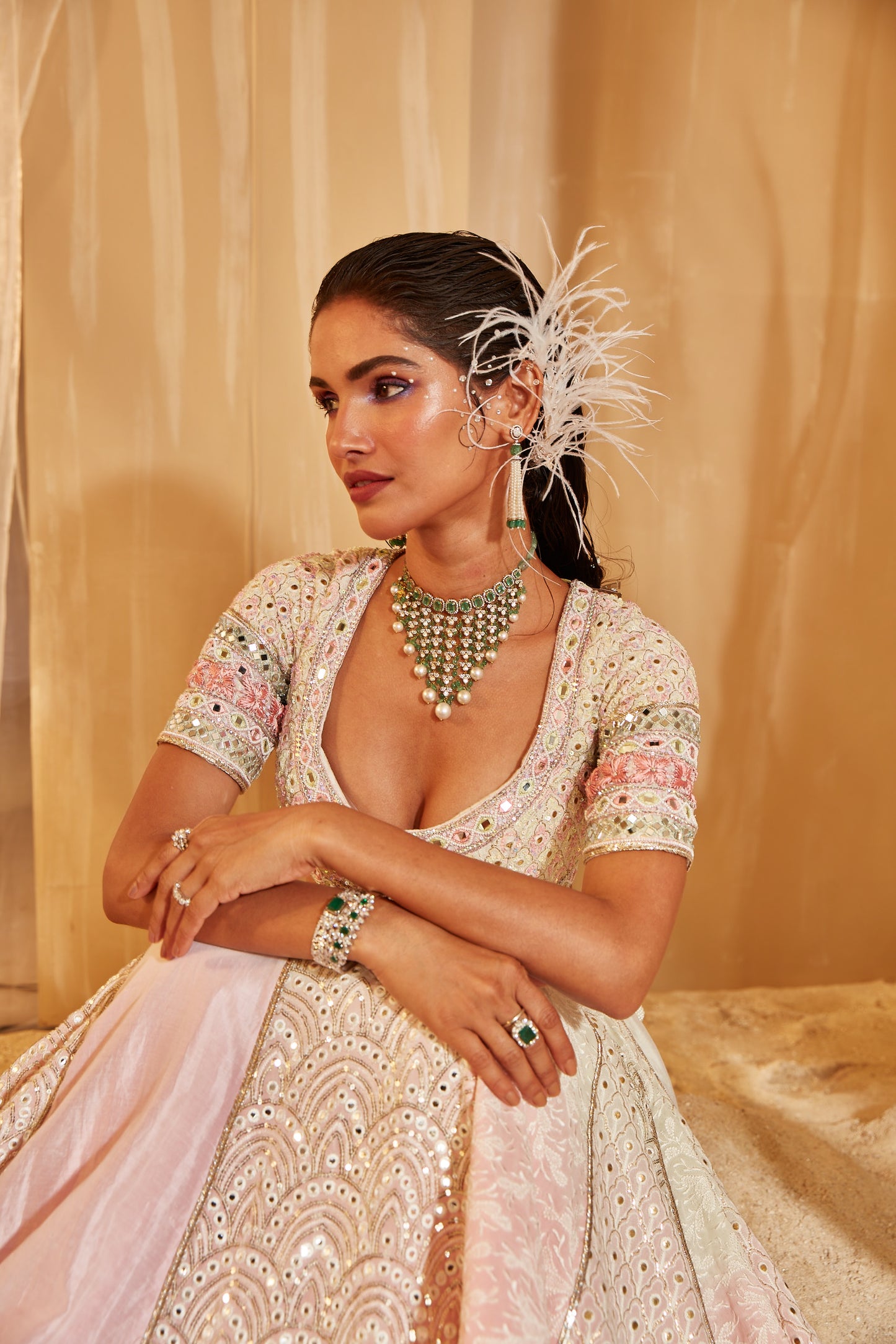 IVORY OMBRE EMBELLISHED BRIDAL LEHENGA SET