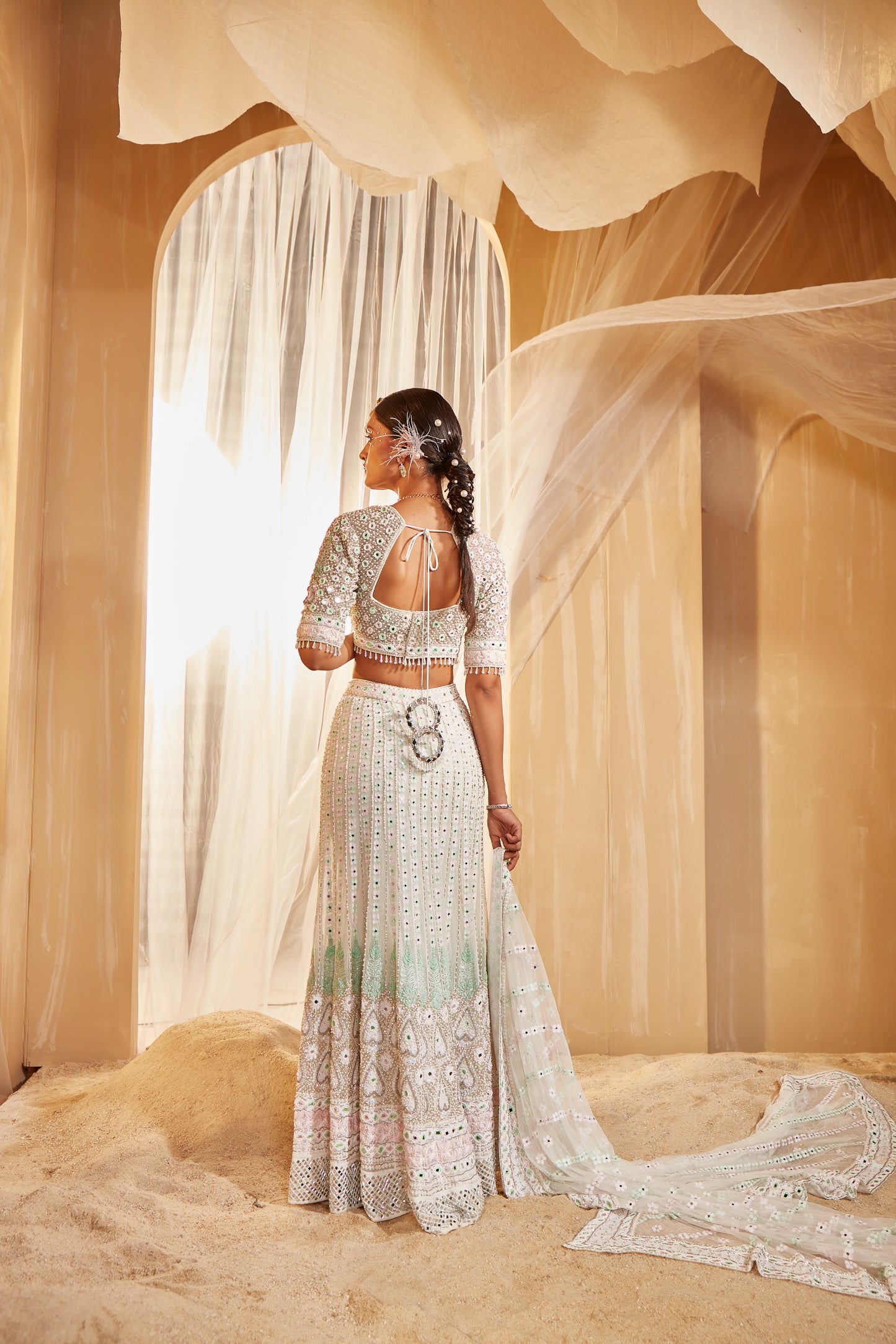 MULTICOLOUR EMBROIDERED FISHCUT BRIDAL LEHENGA SET