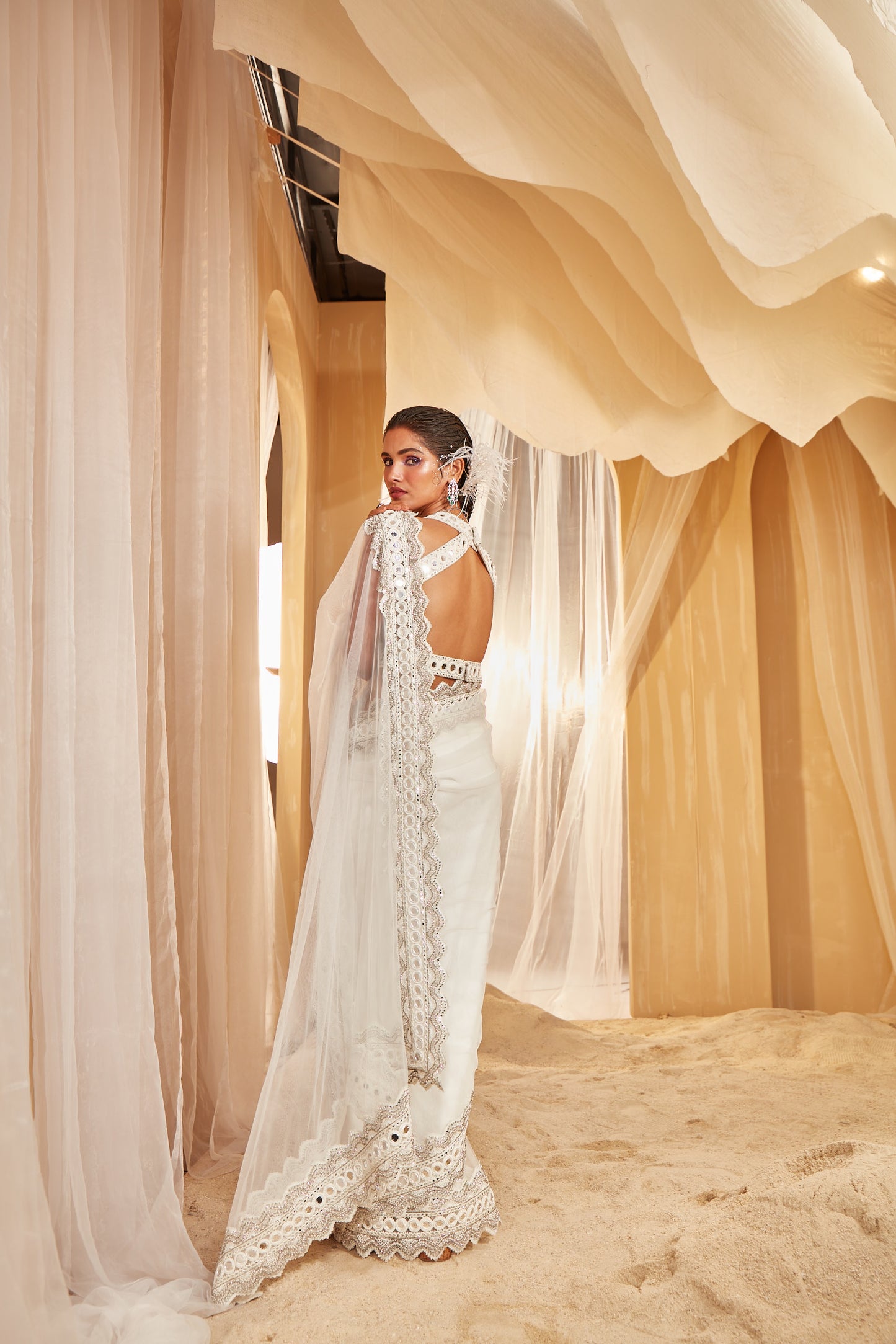 IVORY EMBELLISHED SAREE SET