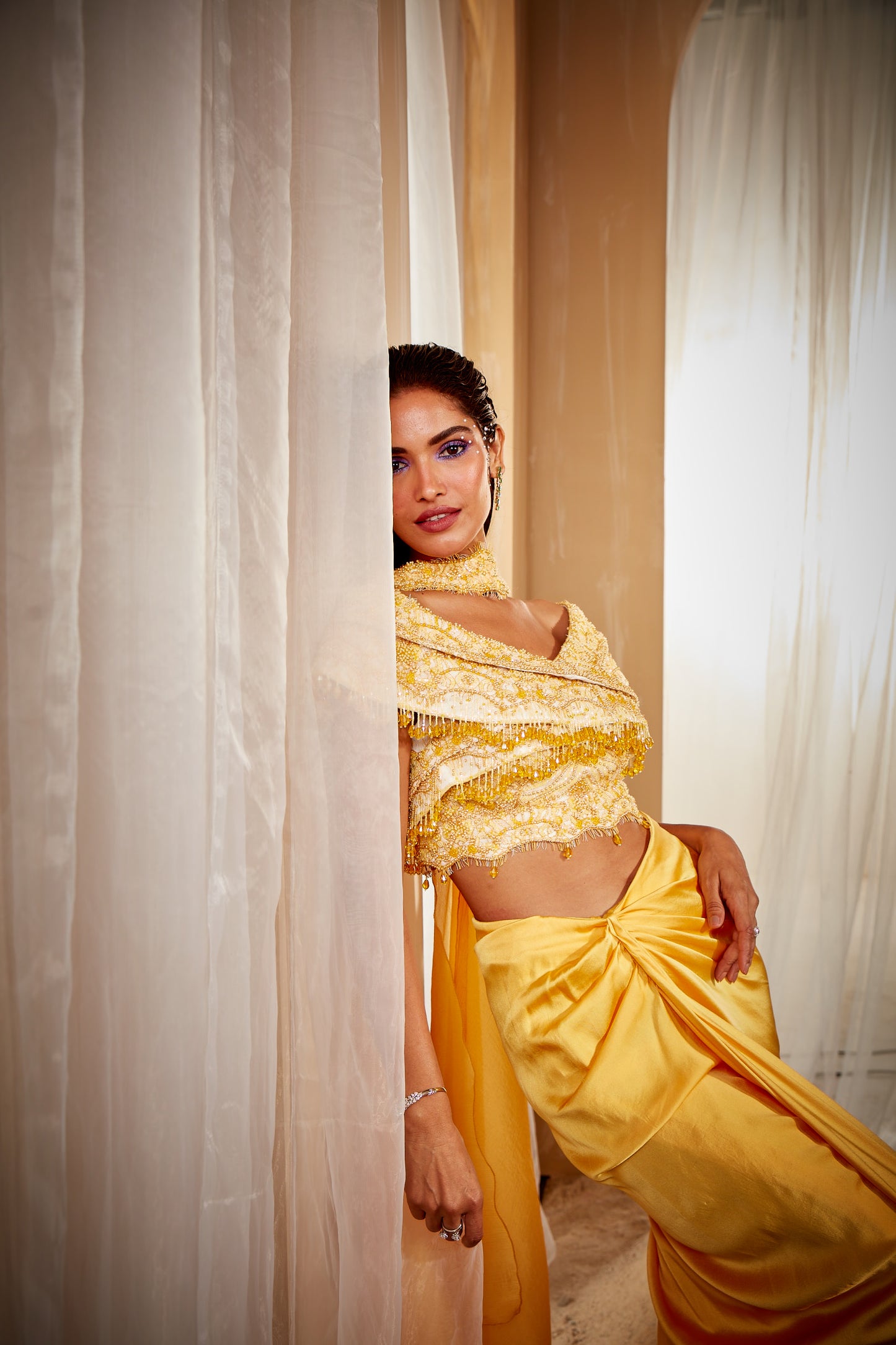YELLOW DRAPED SAREE SET