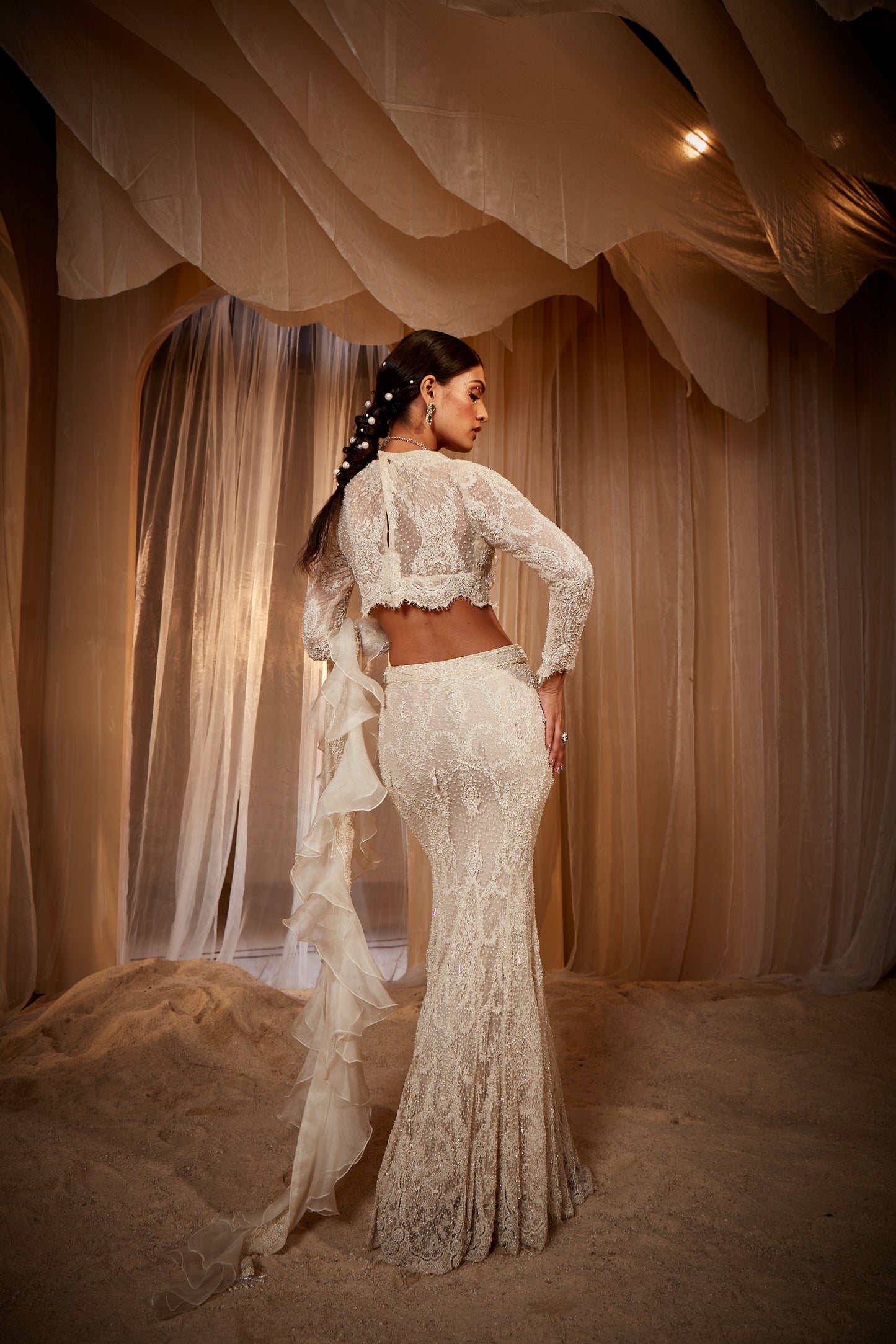 ECRU EMBROIDERED FISHCUT LEHENGA SET