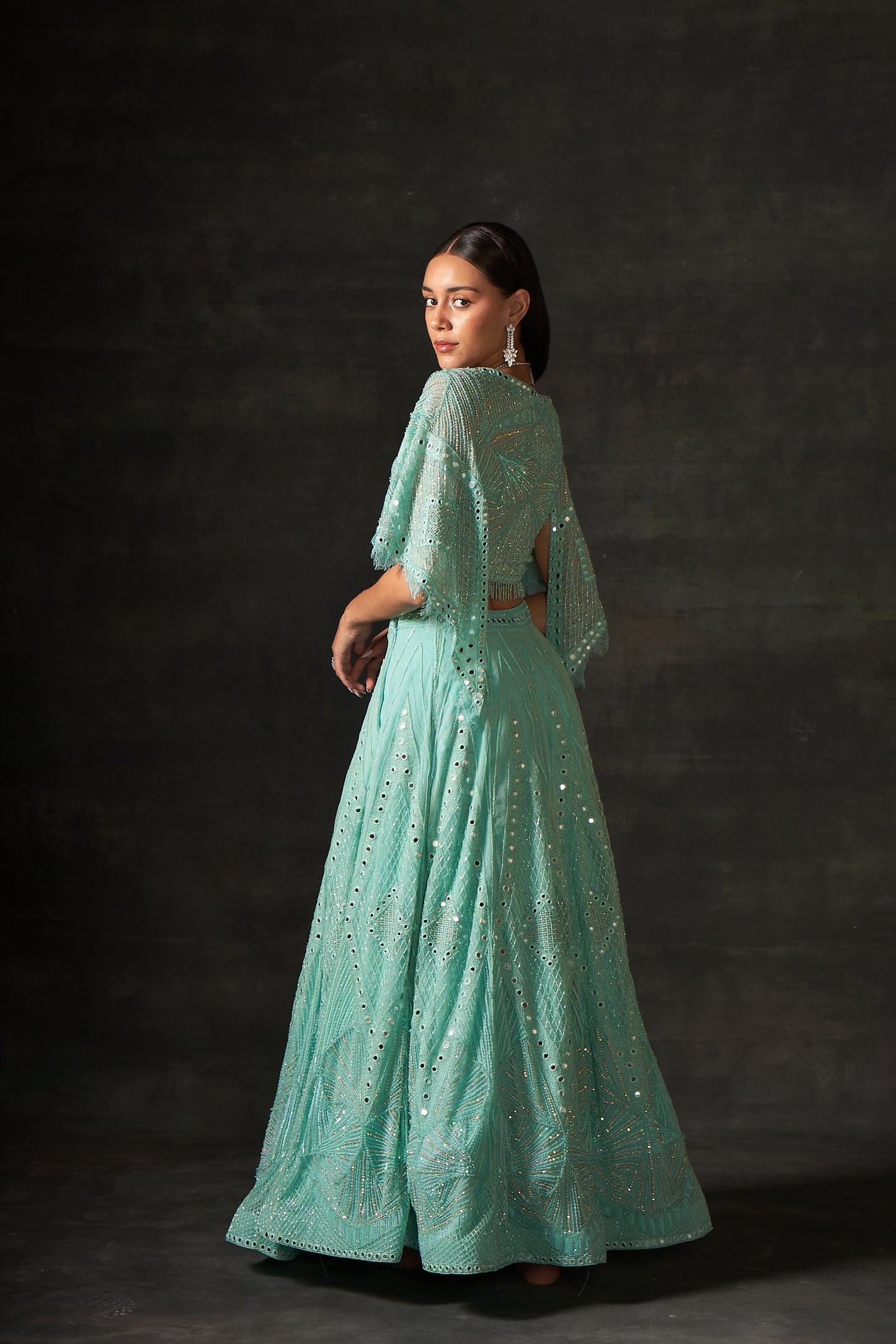 SAGE GREEN EMBROIDERED LEHENGA SET