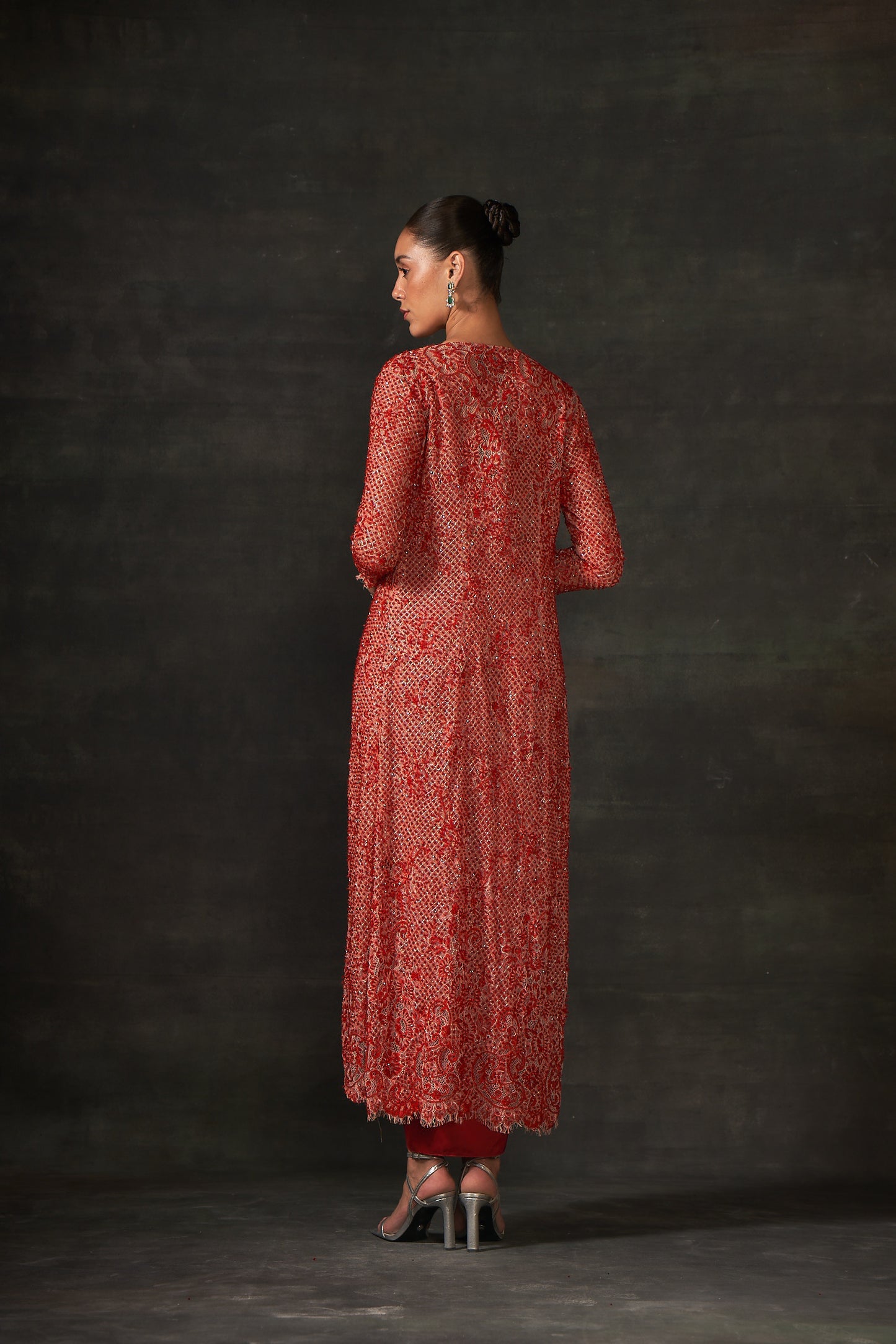 RED EMBROIDERED JACKET SET