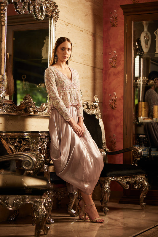 LILAC GHERA AND COWL SKIRT SET