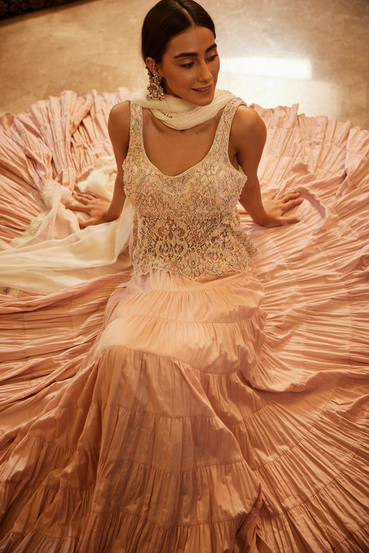 Neem Zari fully embellished Ghera Choli with Fully embellished Sharara& Dupatta