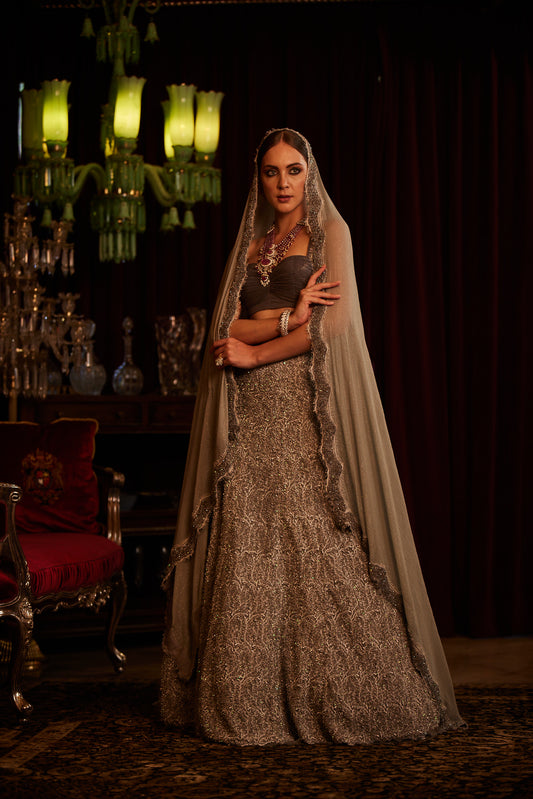 Grey Lace Bridal Lehenga