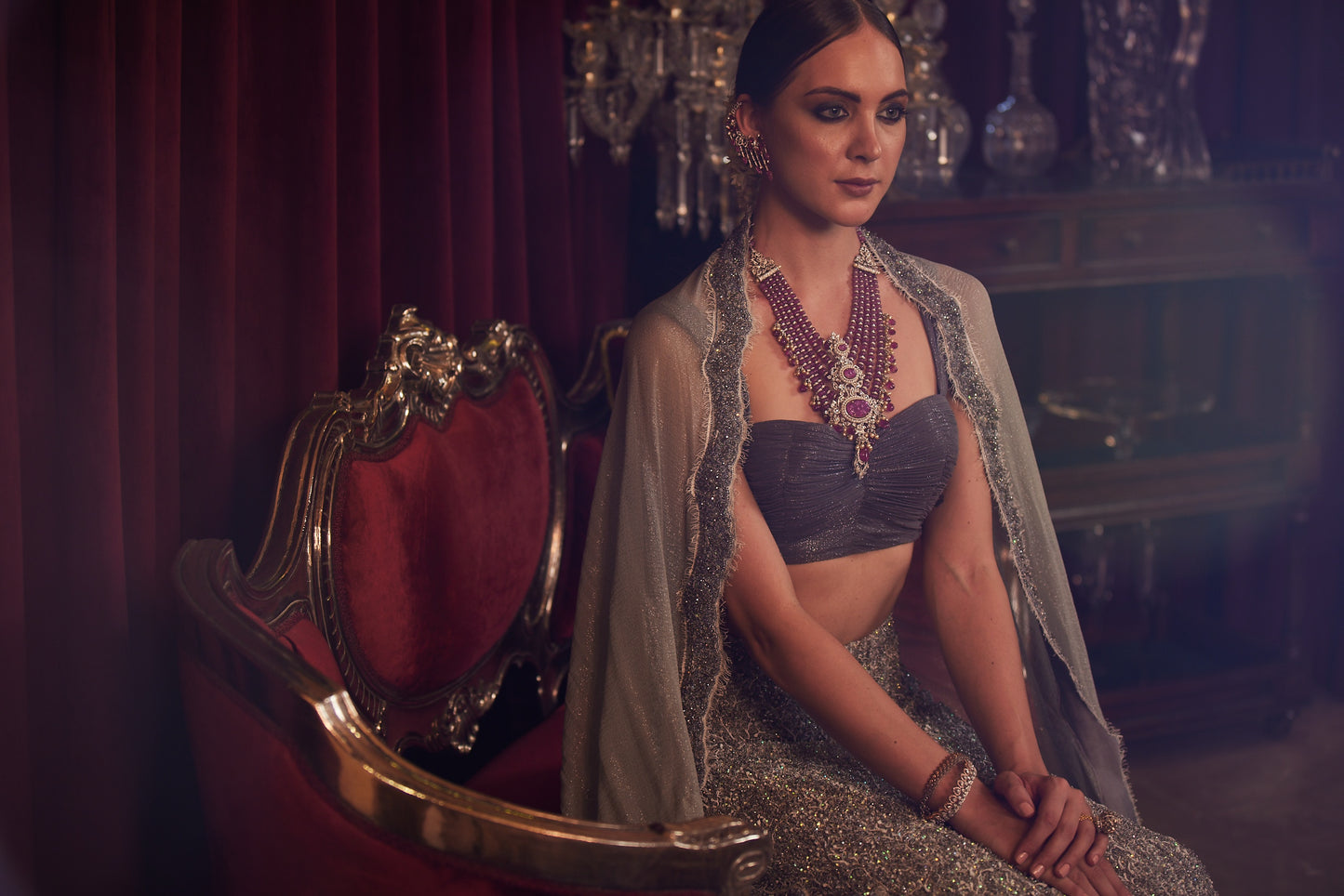 Grey Lace Bridal Lehenga