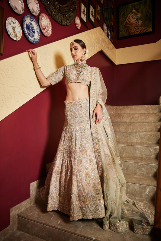 Peach and Green Bridal Lehenga