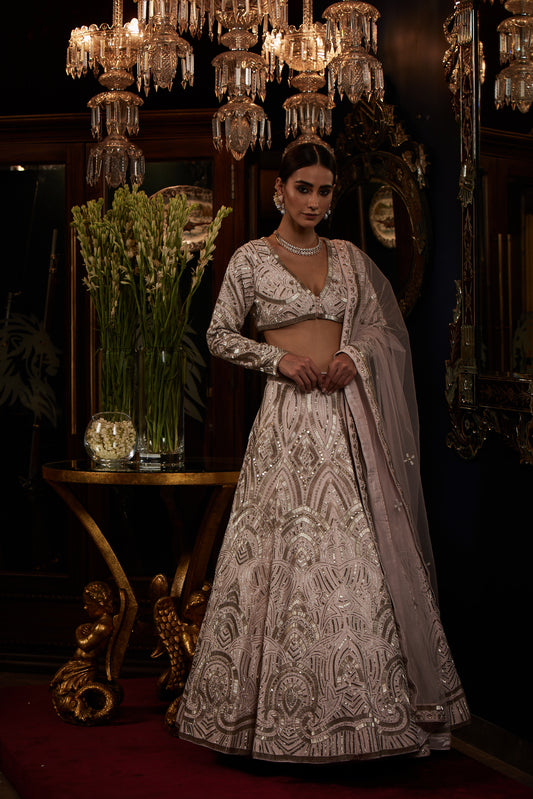 BABY PINK AND SILVER BRIDAL LEHENGA SET
