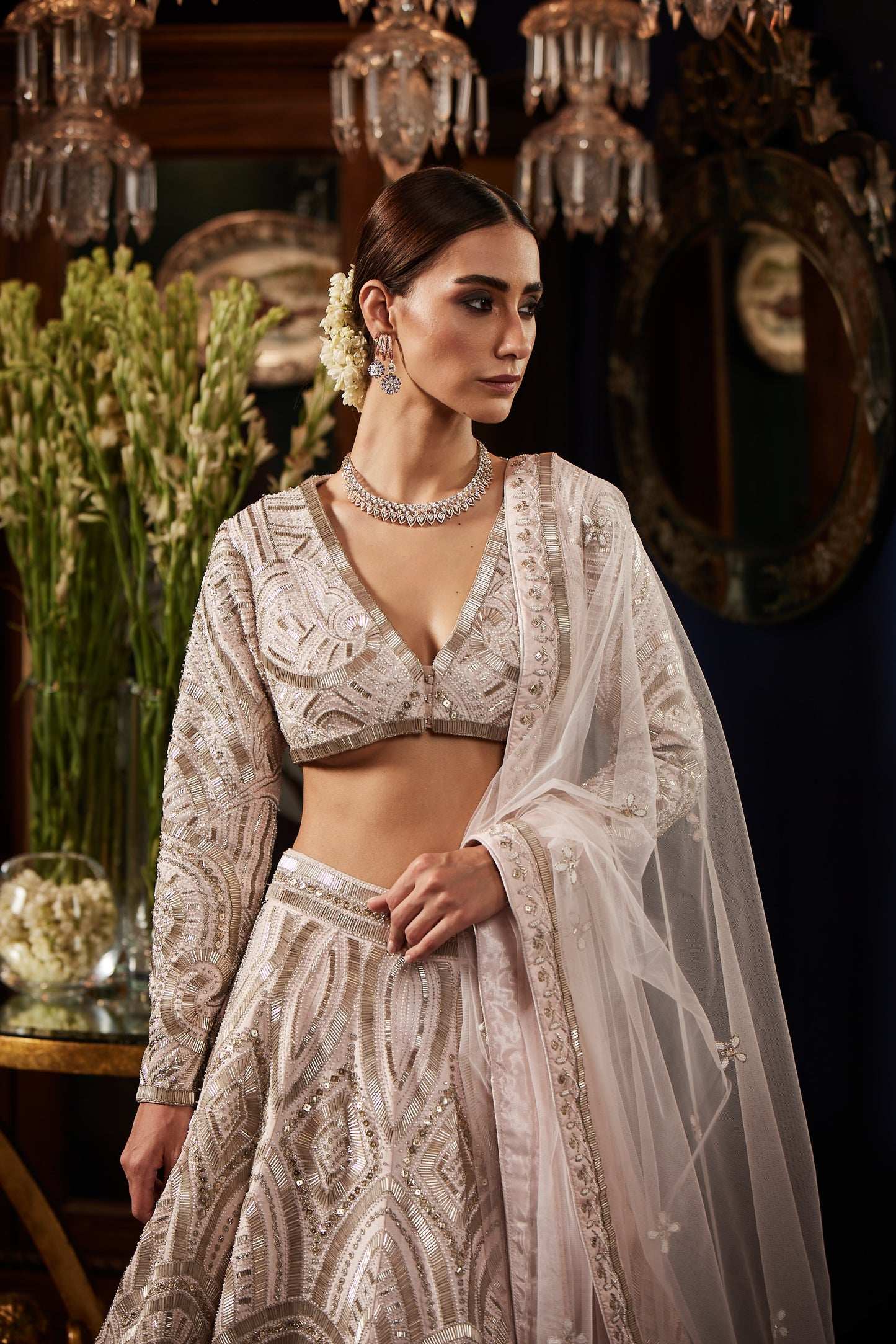 BABY PINK AND SILVER BRIDAL LEHENGA SET