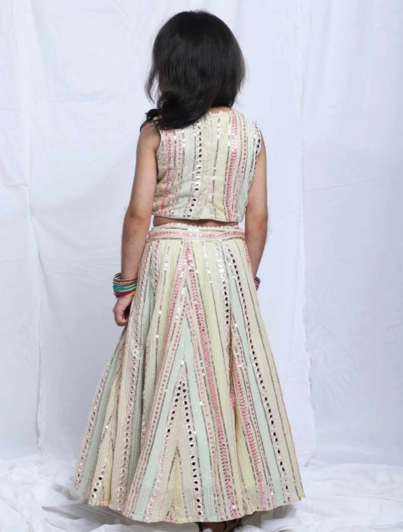 MINT HEAVY LINE MIRROR WORK GHAGARA AND BLOUSE