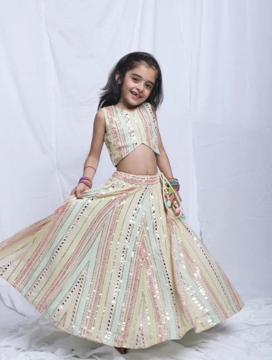 MINT HEAVY LINE MIRROR WORK GHAGARA AND BLOUSE