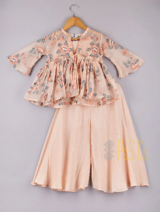 Multi Colour Floral Thread Embroidered Jacket With Spaghetti Top And Palazzo