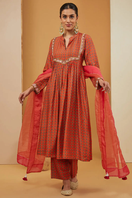 VISCOSE SILK ORANGE KURTA SET