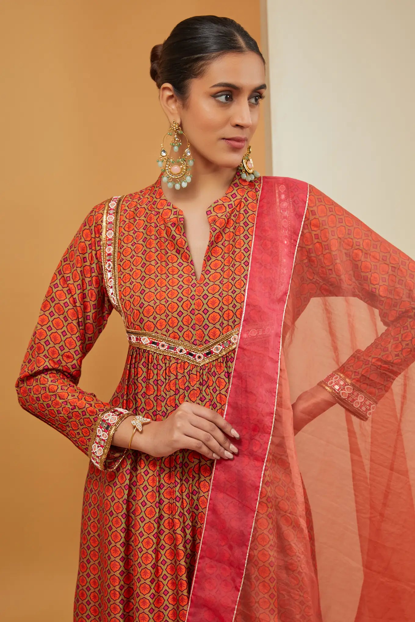 VISCOSE SILK ORANGE KURTA SET