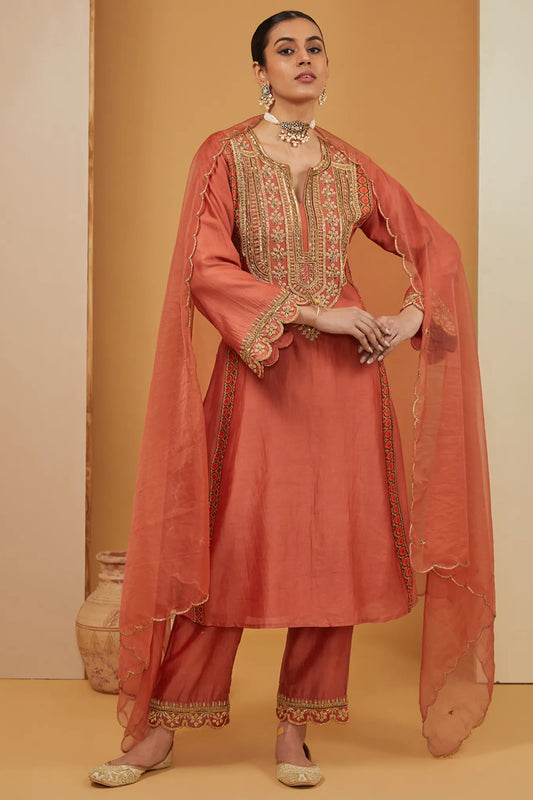 RUST KURTA SET