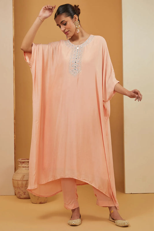 PEACH KAFTAN KURTA SET