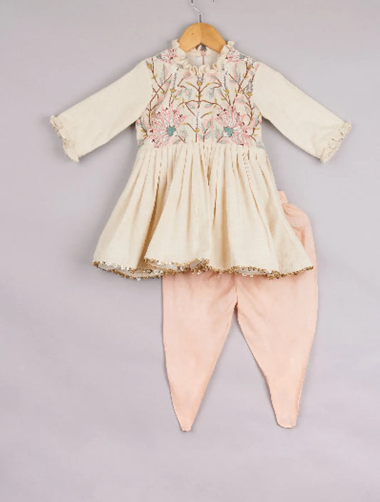 Off-White Cotton Embroidered Dhoti Set